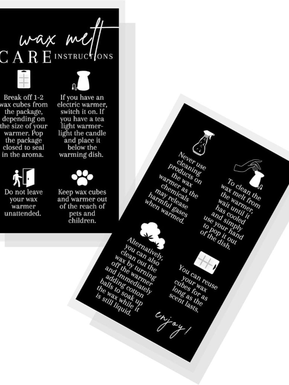 Wax Melt Instruction Cards | 50 pk 2 x 3.5” Wax Melt Supplies Homemade Customer